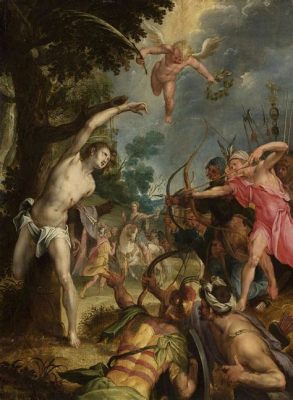 The Martyrdom of Saint Sebastian -  A Striking Depiction of Faith and Suffering Painted on Wood!